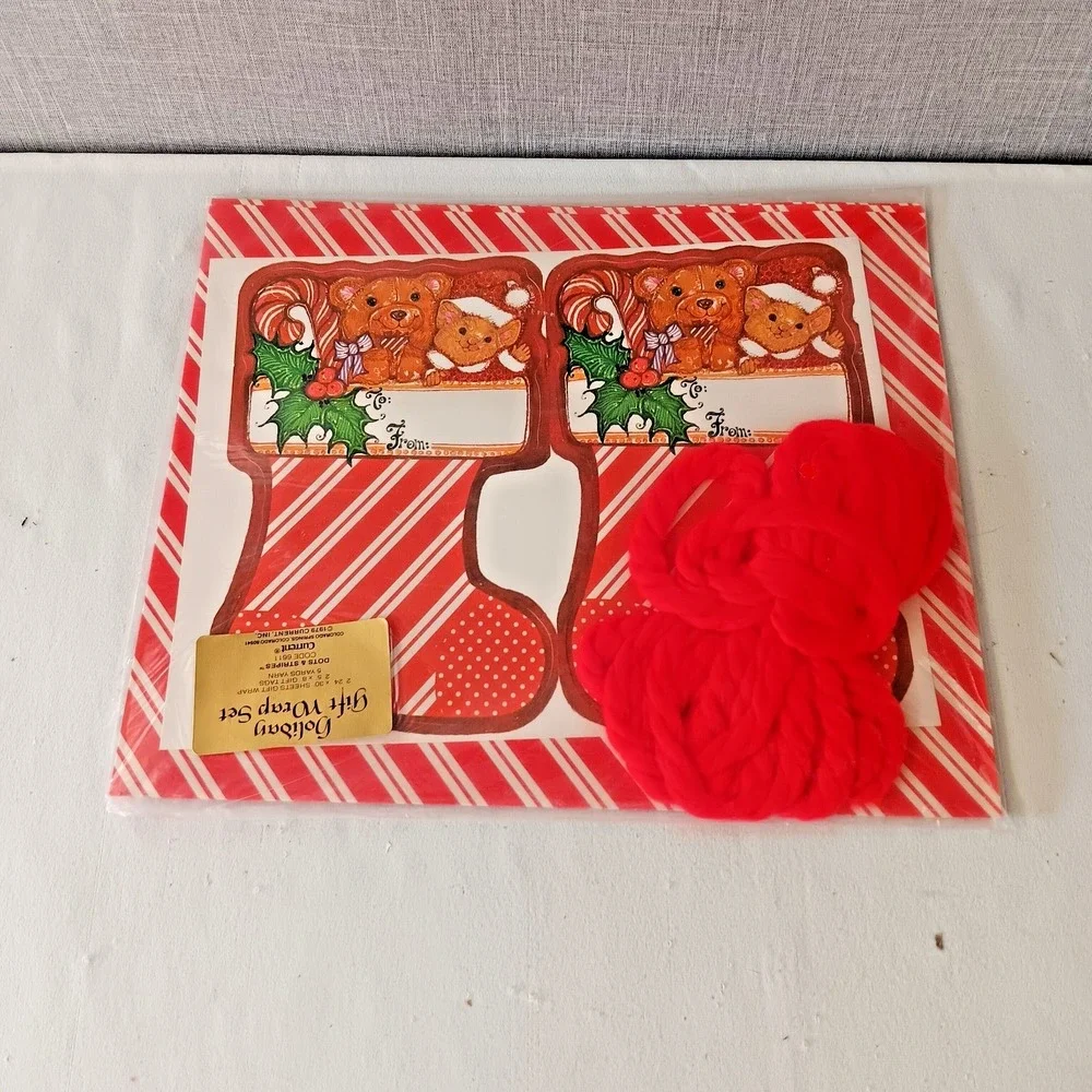 Current Holiday Gift Wrap Set Dots & Stripes 1979 Vintage Christmas 24x30 NOS